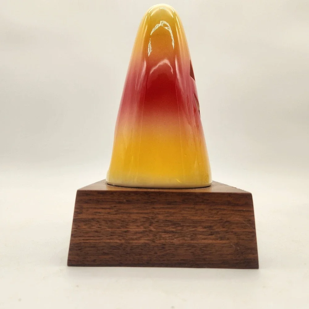 Ceramic Candy Corn Jack-O-Lantern Halloween Luminary on Solid Wood Base Large